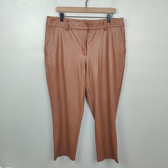 Commando‎ Faux Leather Trouser Pants Womens XL Warm Brown Preppy Glam Office - Picture 1 of 7